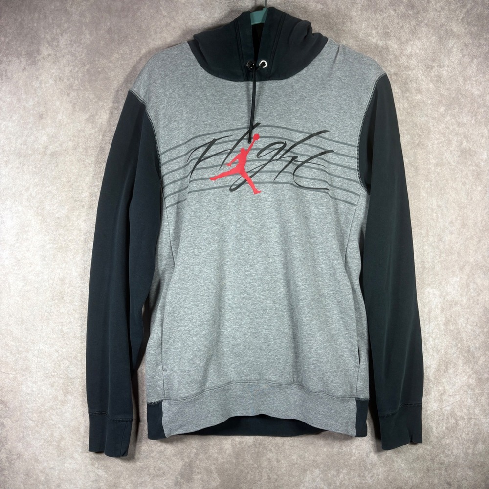 Jordan Hoodie Mens Size Small Gray Flight Jumpman Pullover Graphic Active Gym
